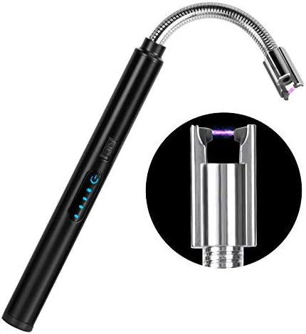 Candle Lighter, Plasma Electric Arc Lighters with 360¡ã Flexible Long Neck and LED Battery Display, USB Rechargeable Windproof Flameless for Camping Kitchen Grill Candle (Black)