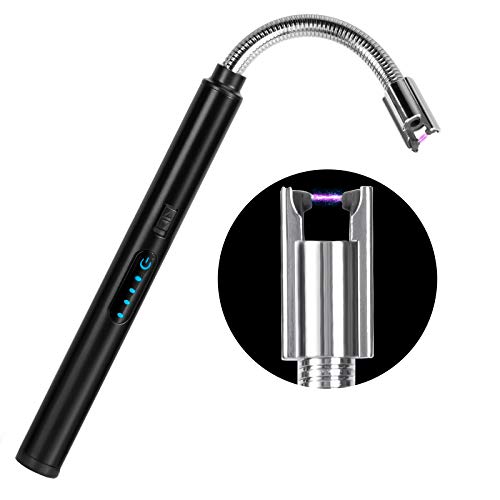 Candle Lighter, Plasma Electric Arc Lighters With 360¡Ã Flexible Long Neck And Led Battery Display, Usb Rechargeable Windproof Flameless For Camping Kitchen Grill Candle (Black) #TOP3