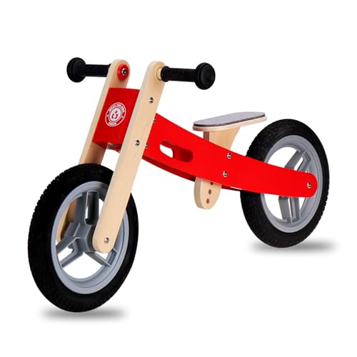 Udeas Wooden Toddler Balance Bike for 3-5 Year Olds, Red