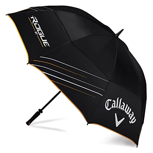 Callaway Golf 2022 Rogue ST - Paraguas de fibra de vidrio de doble toldo de 64 pulgadas, negro/blanco/oro, Talla única