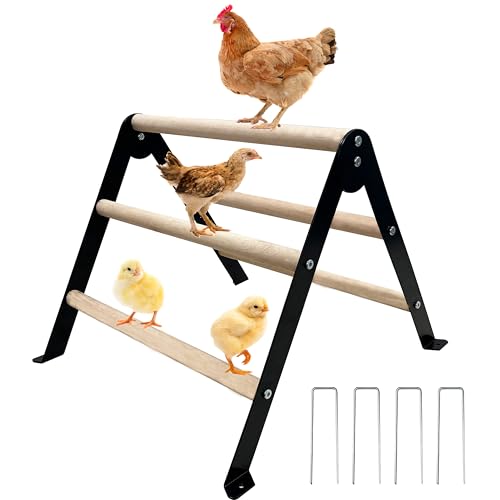 Baby Chick Perch Toys for Coop Metal Stand with Natural Wooden Roosting Bars Angle-Adjustable Chicken Coop Toys Birds Training Platform for Cockatiels Lovebirds and Parrot 15.7L x 17.7W x 13.2H