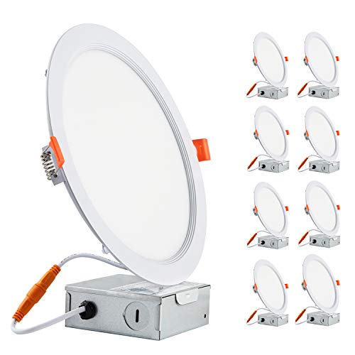 N2R 18W 8 Inch Recessed Lighting with Junction Box, Ultra Thin LED Slim Downlight, 1800Lm 3000K Warm White, Ceiling Panel Lights, Pack of 8