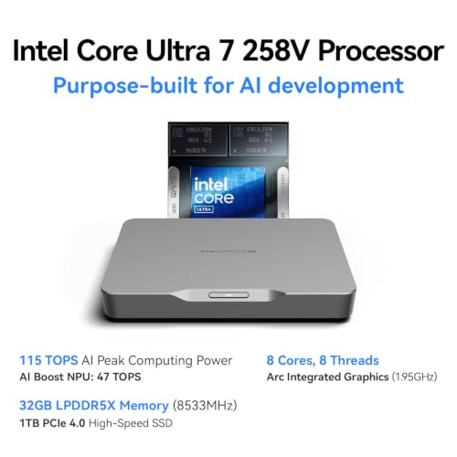 Image of Khadas Mind 2 AI Maker Kit Mini PC, Intel Core Ultra 7 258V (115 Tops), 32GB LPDDR5X+1TB SSD, 8K 60Hz Display, 5.55Wh Battery, Wi-Fi 6E, BT 5.3, Copilot+ PC, Windows 11 Home Linux Desktop Computer