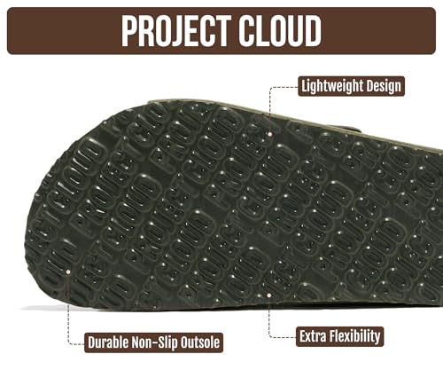 Image of Project Cloud Mens Sandals, 100% Genuine Leather Mens Slides (Heritage) | Memory Foam Insole & Cork Footbed Slides for Men Footwear Non Slip Summer Sandals for Men & Lightweight Sandals Men