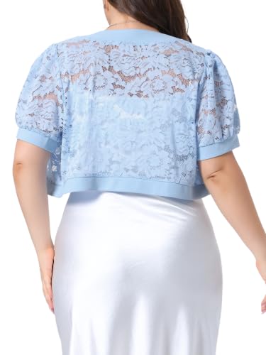 Image of Agnes Orinda Plus Size Cropped Cardigans for Women Open Front Short Sleeve Floral Lace Sheer Bolero Shrugs for Dresses