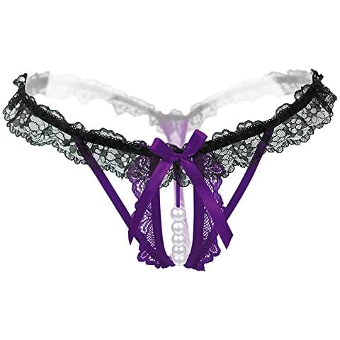 Sekexi Women’s Sexy Panties,Lace G-String Panties for Women Thongs G Strings with Pearls Ball Lace (as1, alpha, x_l, regular, regular, Purple) Cover