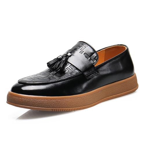 Men's Leather Slip On Platform Tassel Loafers Fashion Round Toe Comfort Non-Slip Business Dress Shoes for Party Wedding Driving Shoes