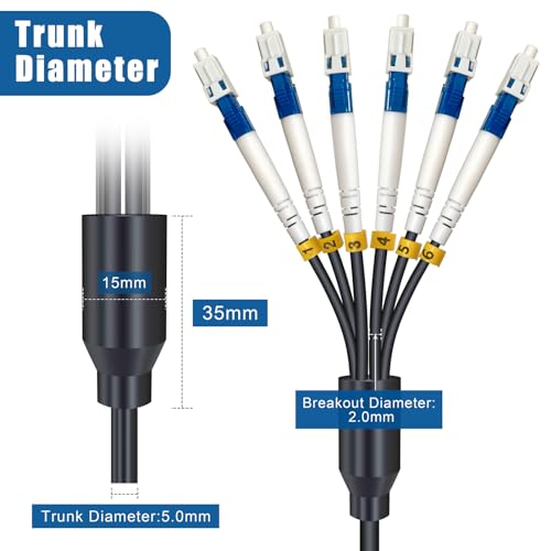 Image of 120ft (37 Meters) 6 Core Industrial TPU LC to LC Outdoor Armored Fiber Optic Cable, OS2 Single Mode 6 Strands Fiber Patch Cable with LC Connectors, 9 /125um, OD-5mm, Direct Burial LC-LC