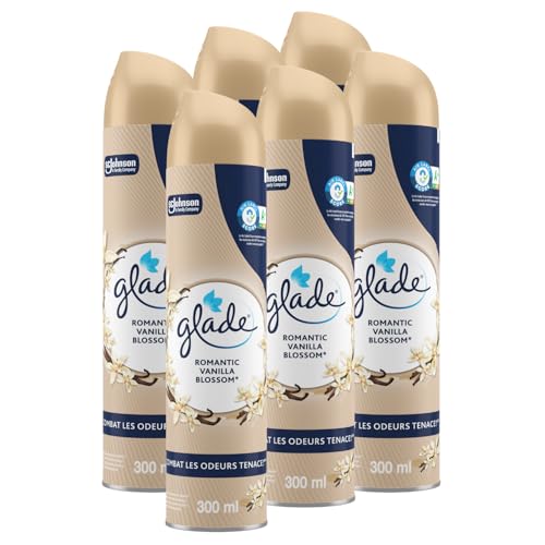 Glade Aérosol - Elimine Les Odeurs - Parfum Frais - Infusé Aux Huiles Essentielles - Romantic Vanilla Blossom - 6 Aérosols