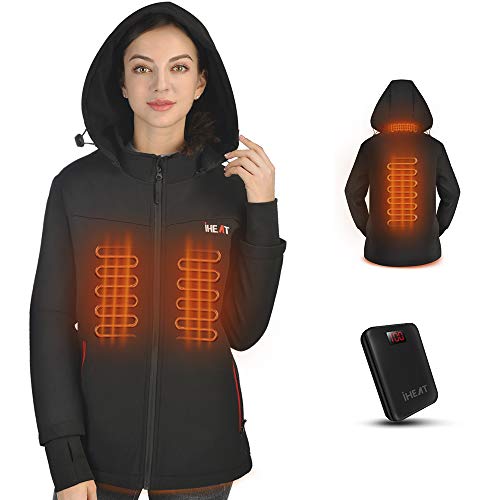 iHeat Women's Heated Jacket, Winter Jacket Slim Fit Heated Coat with 14400 mAh Battery Pack Black