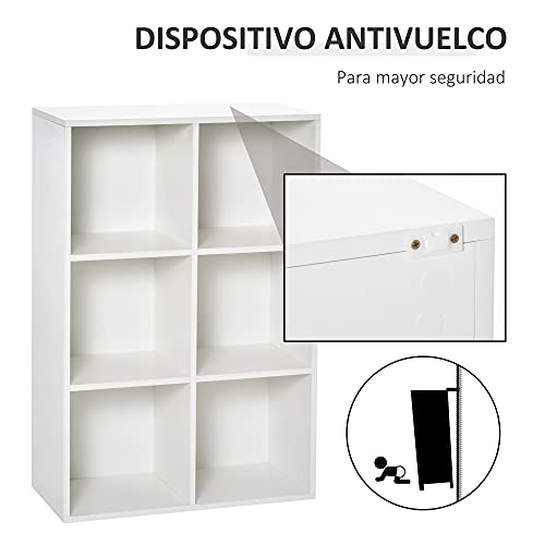HOMCOM Librería de 3 Niveles, Estantería para Libros con 6 Cubos de Almacenaje, para Sala de Estar, Dormitorio, Estudio, Oficina, 65,5x30x97,5 cm, Blanco - imagen 5