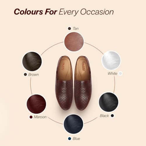 Image of FAUSTO Mens Perforated Stylish Driving Moccasins | Half Shoes for Office & Outings | Driving Loafers | Casual and Formal Mules | Soft Cushioned Insole