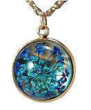geschenk abschied kollege neuer job  Echte Blaue Blüten Kette -Roségold- Kurze Kette 45cm Edelstahl Anhänger Rund Romantisch Muttertag Geschenk für Sie