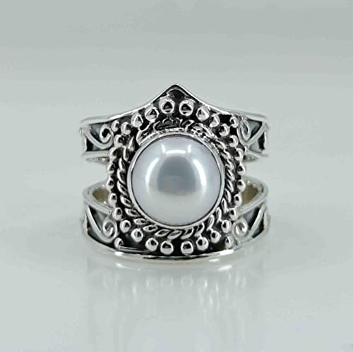 Navya Craft Freshwater Pearl 925 Sterling Silver Handmade Women Statement Ring June Birthstone Jewelry, Boho Ring, Gift For Her Sizes 4 To 13 For Christmas Anniversary Birthday Valentine Day Gift Wife #TOP4