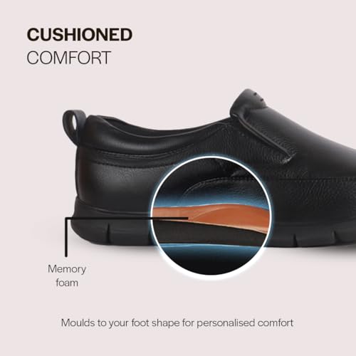 Image of FAUSTO Men Premium Finish Round Toe Formal Slip-On Shoes | Comfort Office Loafers with Memory Cushioned Insole | Broad Feet Ultra Lightweight Anti-Skid Sole