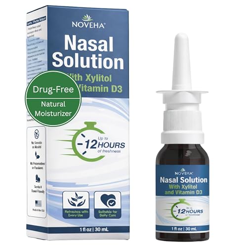 NOVEHA Xylitol Nasal Spray – Drug-Free Natural Moisturizer for Dry Nose, Sinus & Allergy Relief – Hydrating Saline Nasal Spray with Vitamin D3 & Grapefruit Seed Extract Gentle Daily Congestion Support