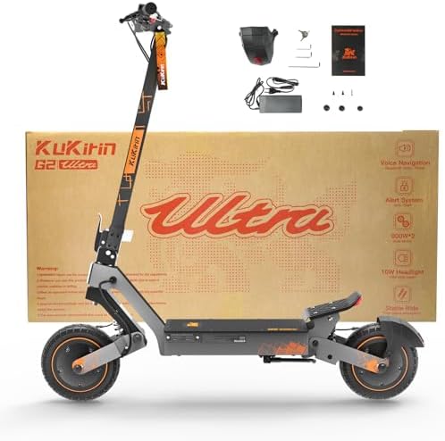 KuKirin G2 Ultra Electric Scooter for Adults, Long Range Foldable E Scooter, 48V 18Ah Battery, Up to 55km Range, Dual Motor Control, 10-Inch Tubeless Tyres, Dual Suspension, Touch Display, IPX4