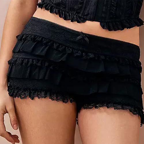 Image of Women Ruffle Bloomers Y2k Lace Trim Lolita Pettipants Cute Layered Frill Pumpkin Bottom Shorts Sweet Booty Panties