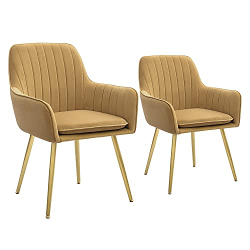 Canglong Furniture Modern Living Dining Room Accent Arm Chairs Club Guest Metal, Set Of 2, Brown+Gold Legs #TOP1