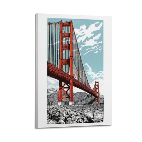 Poster paysage ligne art pont rouge tableau décoration murale toile 40x60