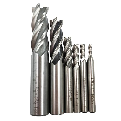 Image of 6pcs 1 /2 inch 1 /8 inch 3 /16 inch 1 /4 inch 5 /16 inch 5 /8 inch Carbide End Mills Set-high Speed Steel HSS 4 Flute Straight End Mill Cutter