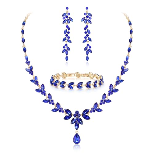 EVER FAITH Marquise Crystal Leaf Prom Jewelry Set for Women Navy Blue by EVER FAITH - Used condition - US$22.39