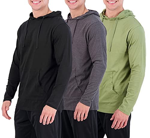 3 Pack: Men’s 100% Cotton Lightweight Hoodie Long Sleeve Hooded T Shirt Sweatshirt French Terry Casual Performance Active Athletic Workout Gym Quick Dry Fit Jersey Pullover UPF 50 Outdoor-Set 6,M