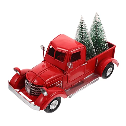 Zerodeko Adorno De Camión Rojo Camión Navideño Metálico De Navidad para Escritorio Decoración Navideña para Mesa Obsequio De Navidad con Árbol