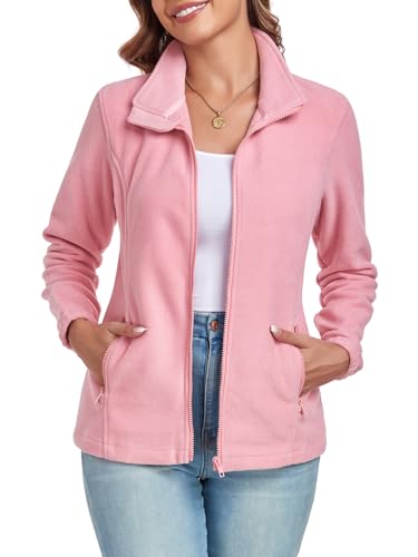 Women's Full Zip up Fleece Jackets Stand Collar Long Sleeve Sherpa Fuzzy Warm Jacket with Pocket2
