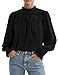 PRETTYGARDEN Blouses for Women Dressy Casual Fall Outfits 2026 Frill Neck Long Sleeve Shirts Satin Work Business Casual Tops(Black,XX-Large)