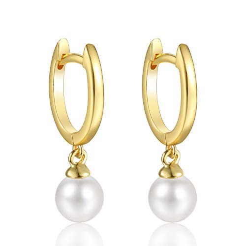 18K Gold Plated Pearl Hoop Earrings Small Huggie Hoop Earrings | Pearl Gold Earrings | Everyday Dainty Hoops | Bridesmaid Gift Jewelry