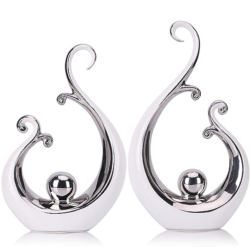 Statue en céramique blanche et argentée - Art abstrait moderne - Étagères blanches et argentées - Décorations de table de salle à manger - Table basse...