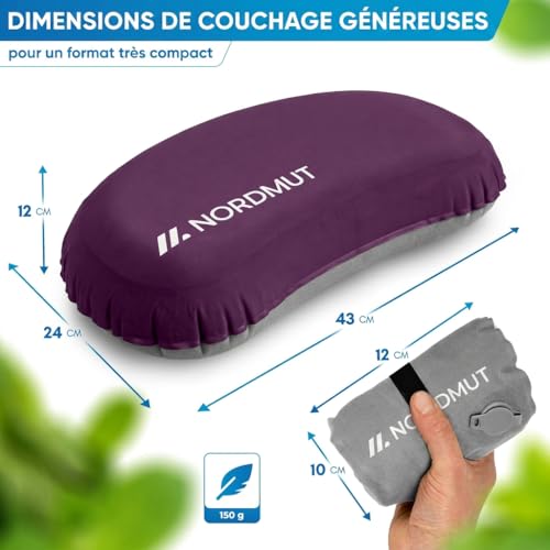 Oreiller de camping gonflable NORDMUT SoftSleep+ violet ultra léger
