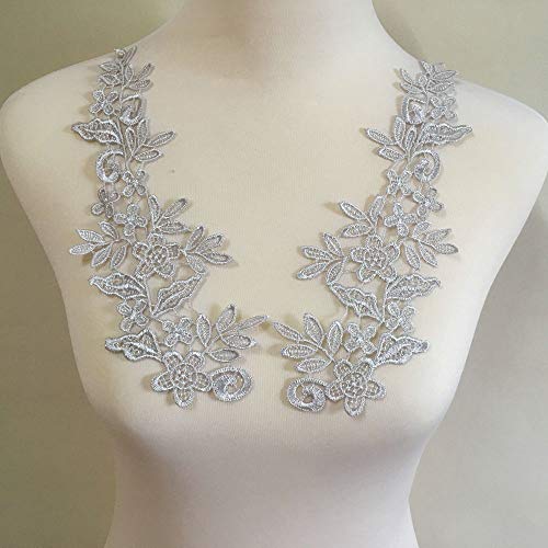 2 Pairs Embroidery Applique Wedding Lace Floral Motif Sewing Trims Decoration (Gray)