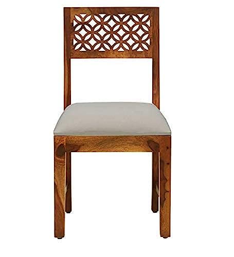 Image of Furniture Sheesham Wood CNC Dining Study Chair Set for Dining Room Wooden Cushion Chair for Living Room Study Room Home and Office (Set of 4, Brown Finish) | 1 Year Warranty