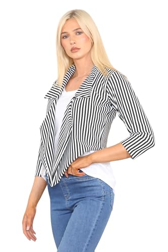 Grunge Wear® Women's 3/4 Sleeve Vertical Stripes Print Open Front Blazer Coat Top Plus Size S-3XL3