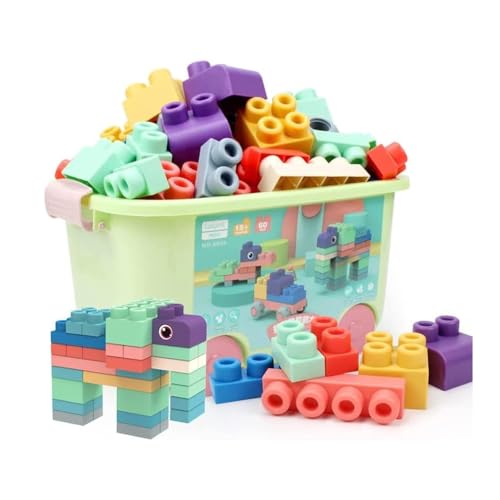 AMERTEER Soft Rubber Building Block Early Educational Toy Can Be Boiled And Bitten And Build A Preschool Education Sensory Stacking Rock Suitable For Baby 1-3 Years Old Blocks Toy Storage Bucket 50Pcs