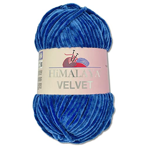 Wohnkult Himalaya 90029 - Laine Velvet Dolphin - 100 g - 40 couleurs au choix - Fil chenille à tricoter - Pelucheux et brillant - Pour accessoires, vêtements et couvertures - Bleu