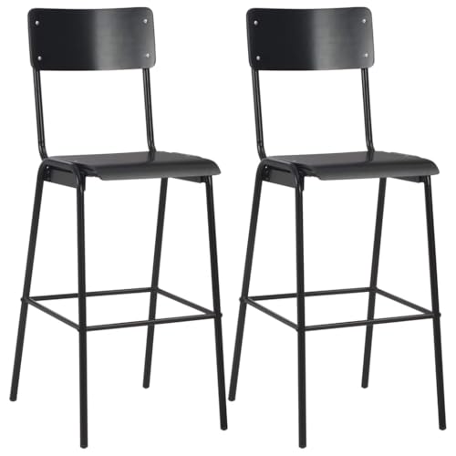 Tabourets de bar noirs lot de 2 en acier et bois avec dossier 41.5x59x116.5 cm
