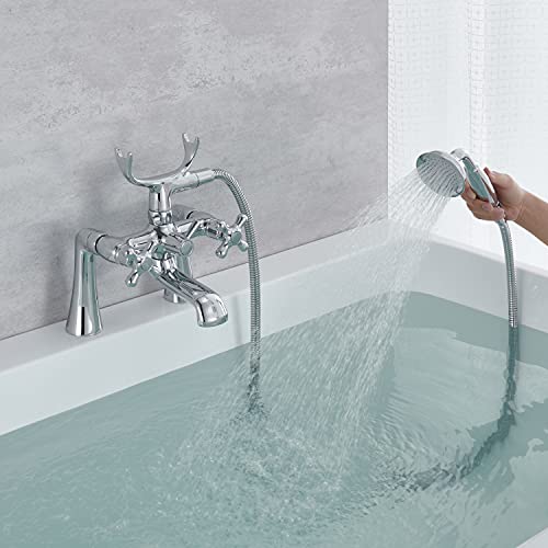 Hanallx Clawfoot Tub Faucet Deck Mount Tub Filler Chrome Vintage Bathtub Faucets Brass With Telephone Shaped Handheld Shower #TOP4