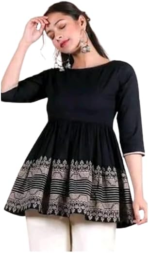 AJEERA Rayon Embroidered Peplum Top for Women | Ethnic Flared Kurti | Round Neck Stylish Casual Office Wear Short Kurti | ...