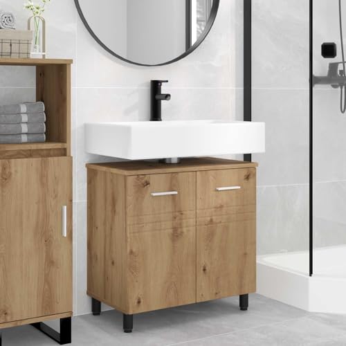 Mueble de baño de madera de roble Artisan con estante interior y diseño elegante 2