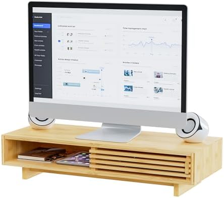 Zri Bamboo Computer Monitor Stand with Drawer, Dual Laptop Stand ...