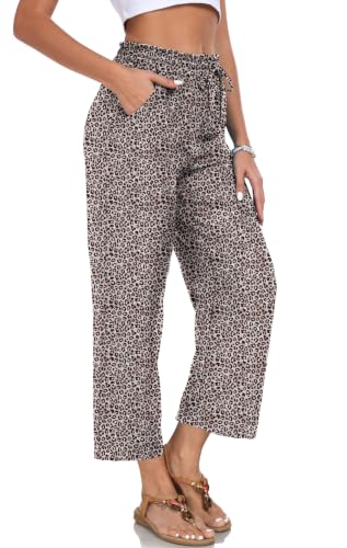 Image of EDUWU Women Casual Pants Loose High Waist Cropped Palazzo Beach Pants Summer Outfits 2026 Trendy