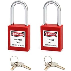 Candado De Bloqueo Rojo QWORK® Candado de seguridad rojo para bloqueo y etiquetado, 2 paquetes candados con 4 Clave,38mm Steel Shackle