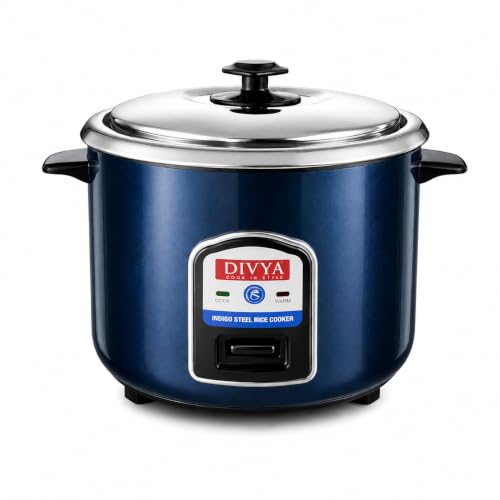 Image of Divya Stainless Steel 1.8L Electric Rice Cooker | Indigo Steel Body Electric Rice Cooker with Steaming Feature