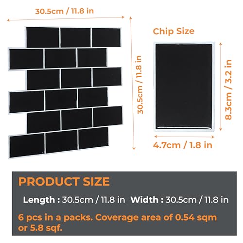 WALPLUS Upgraded Backsplash Tile Peel and Stick for Kitchen Wall Stick On Backsplash Tile for Bathroom Adhesive Glossy Heat Resistant Sticky Backsplash for Kitchen 11.8" x 11.8" Black