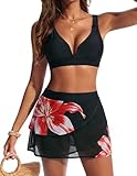 Hanna Nikole Push up Hochtailliert Bikinirock,Sexy Zweiteiliger Badeanzug aus Mesh mit V-Ausschnitt,High Waist Netzstoff Baderock Verstellbar Schultergurte,Bikini Damen Set