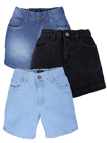Image of KiddoPanti Boys Knee-Length Denim Shorts | Stretchable Cotton Poly Denim | Comfortable Fit with Button Elasticated Waistband & Zip Fly