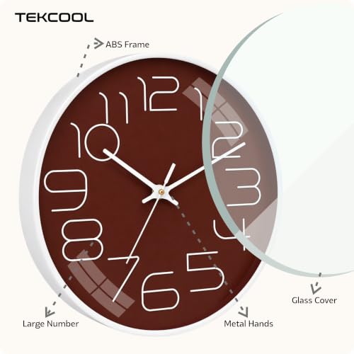 Image of TEKCOOL Plastic Digital Wall Clock 12 inch Silent Quartz Decorative Non-Ticking Classic Clock Battery Operated Round Easy to Read for Room /Home /Kitchen /Bedroom /Office /School-(Brown)'